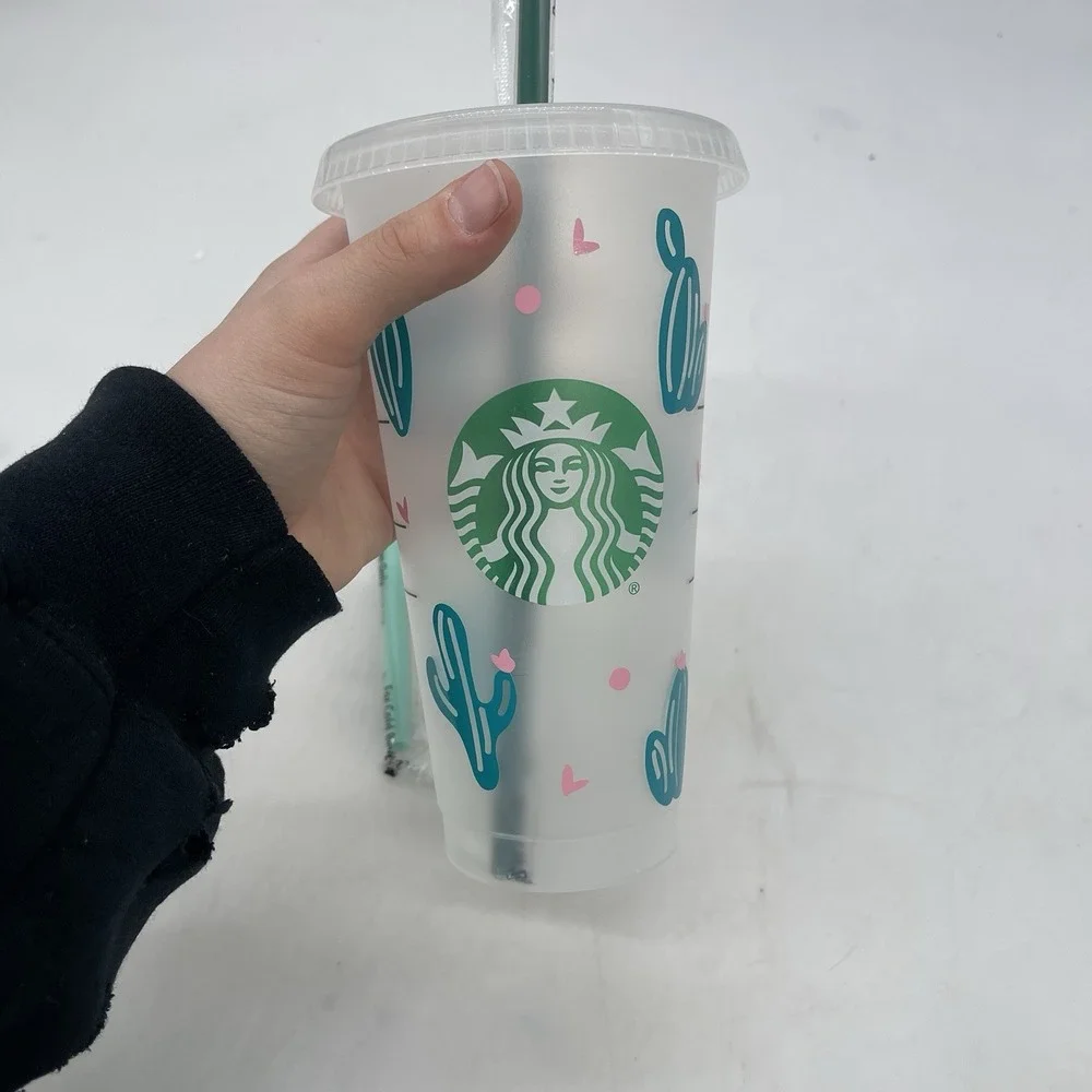 Starbucks Reusable Cup Custom Vinyl Cactus Lover Cute Cold Cup 24 oz New